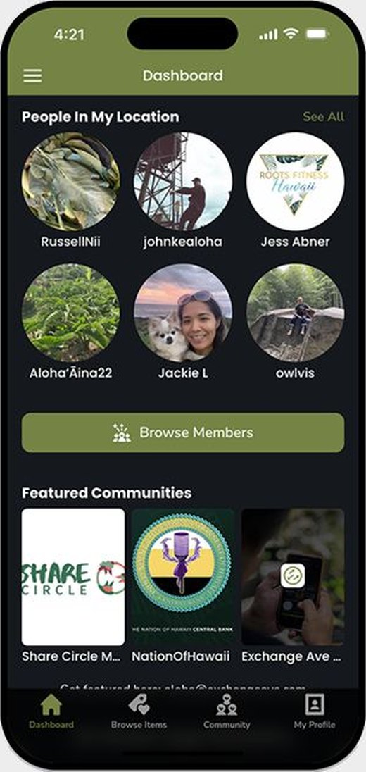 ea.exchange community screen showing members in a location
