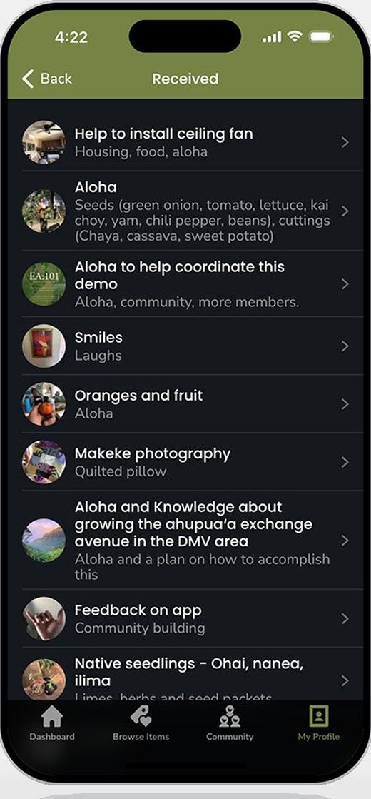 A list of logged exchanges on ea.exchange